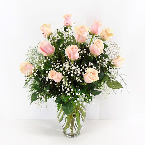 1 Dozen Pink Roses Arranged-Long Stemmed